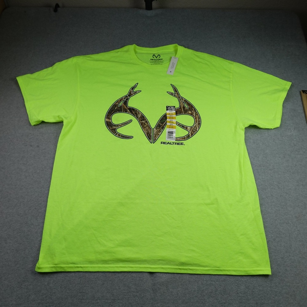Realtree T-Shirt Mens 2XL Neon Green Yellow Graphic Short Sleeve Hunting Logo